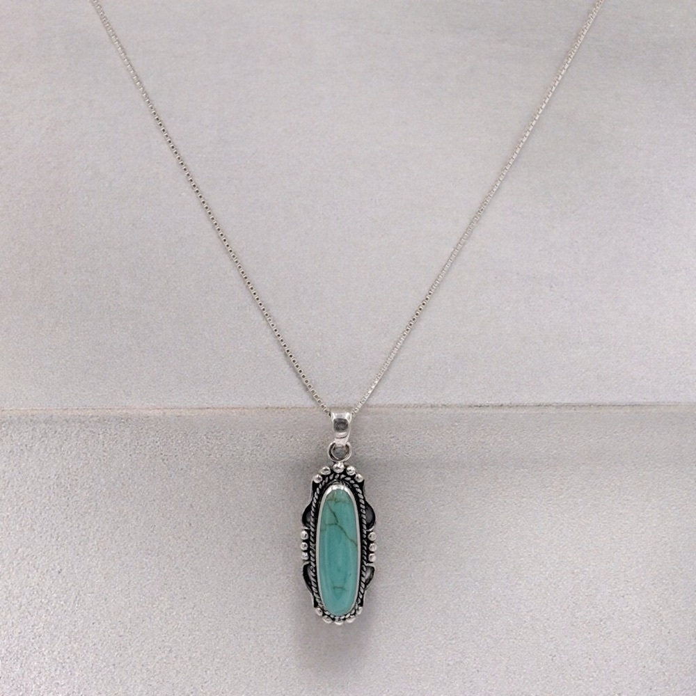 Sterling Silver Turquoise Pendant Necklace - Turquoise